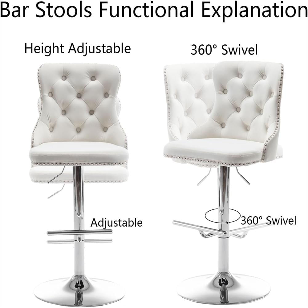 Taburete De Bar Cinxzar Terciopelo Beige Giratorio Diseño Vintage Ergonomía img #4