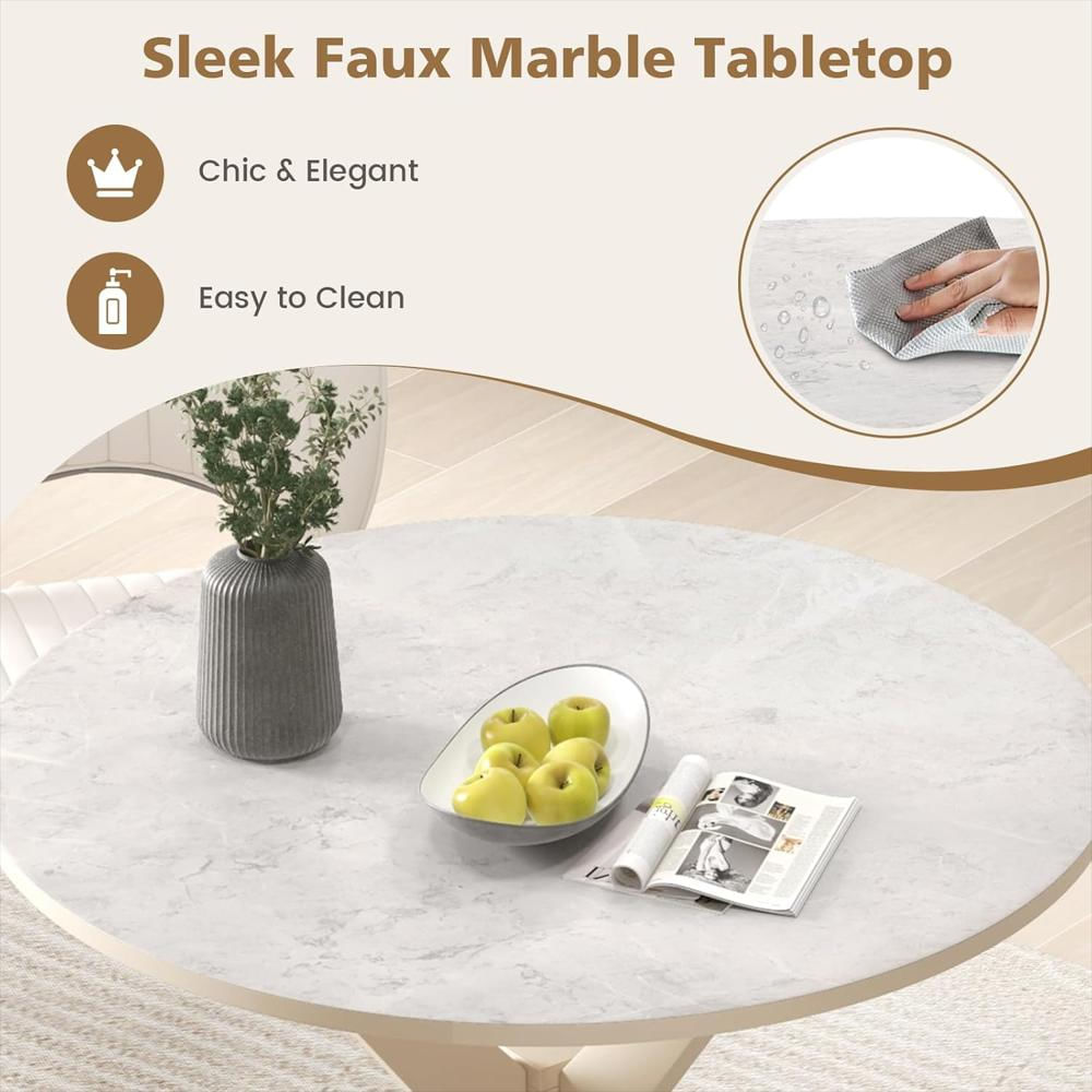 Mesa De Comedor Byroce Redonda Mármol Sintético 91 Cm Blanco Y Beige Patas De Madera Maciza img #5