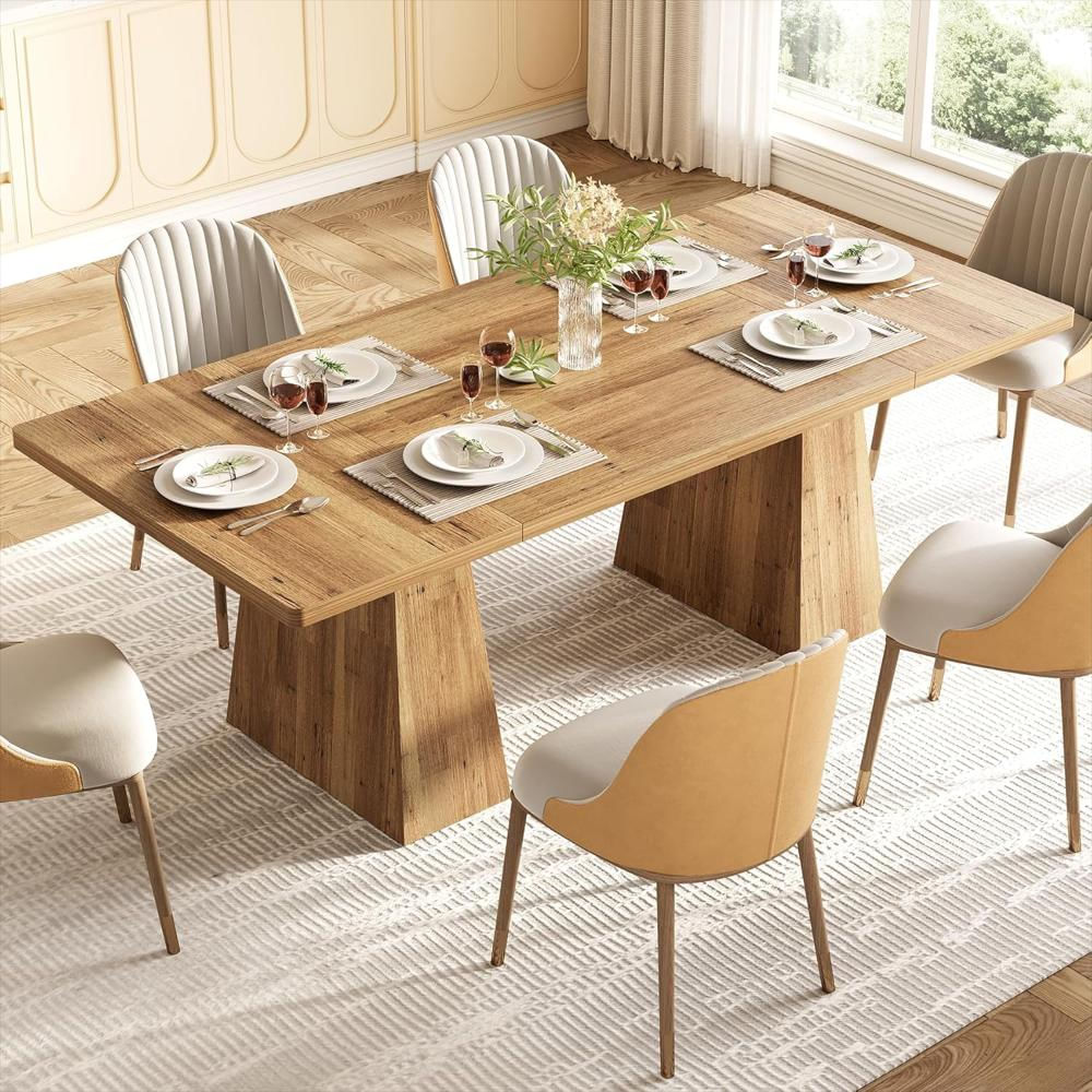 Mesa De Comedor Little Tree Rectangular Madera Para 6 Personas Color Marrón Claro img #4