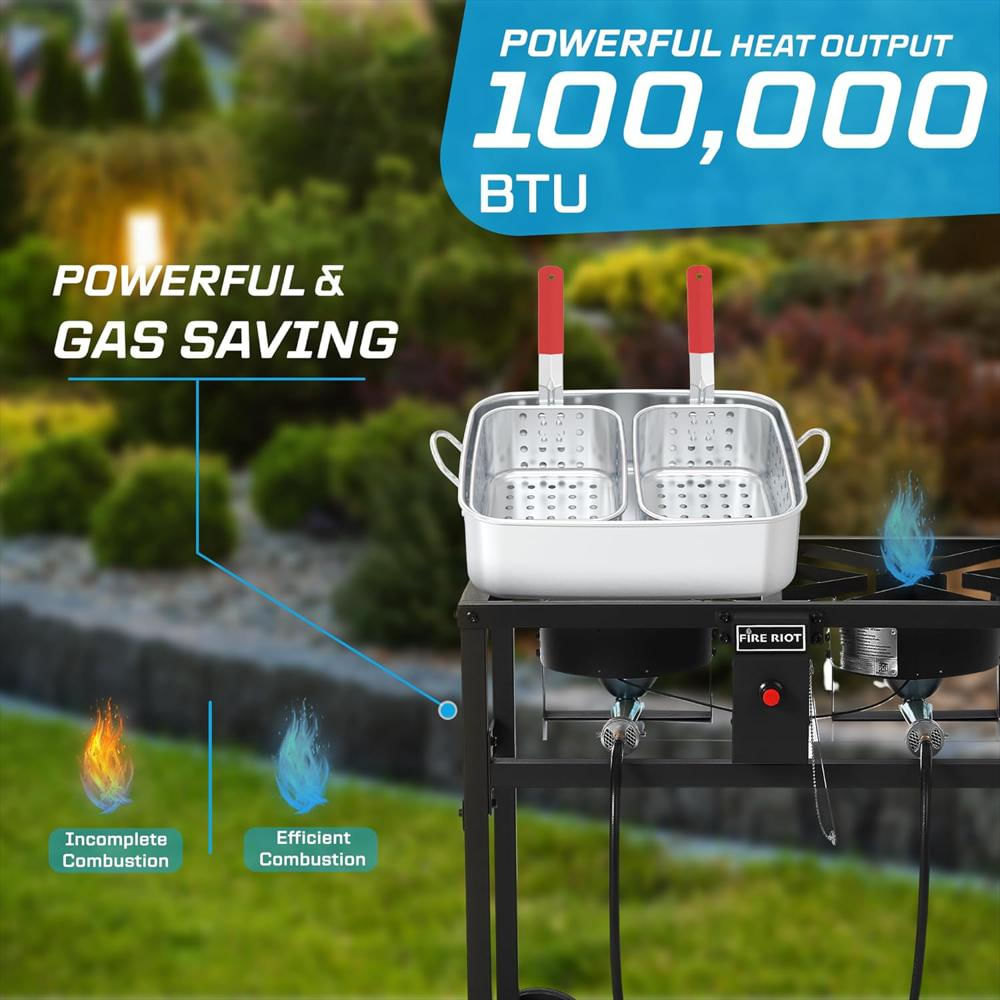 Freidora De Propano Fire Riot Doble Quemador Acero 50, 000 Btu 18 Cuartos img #2