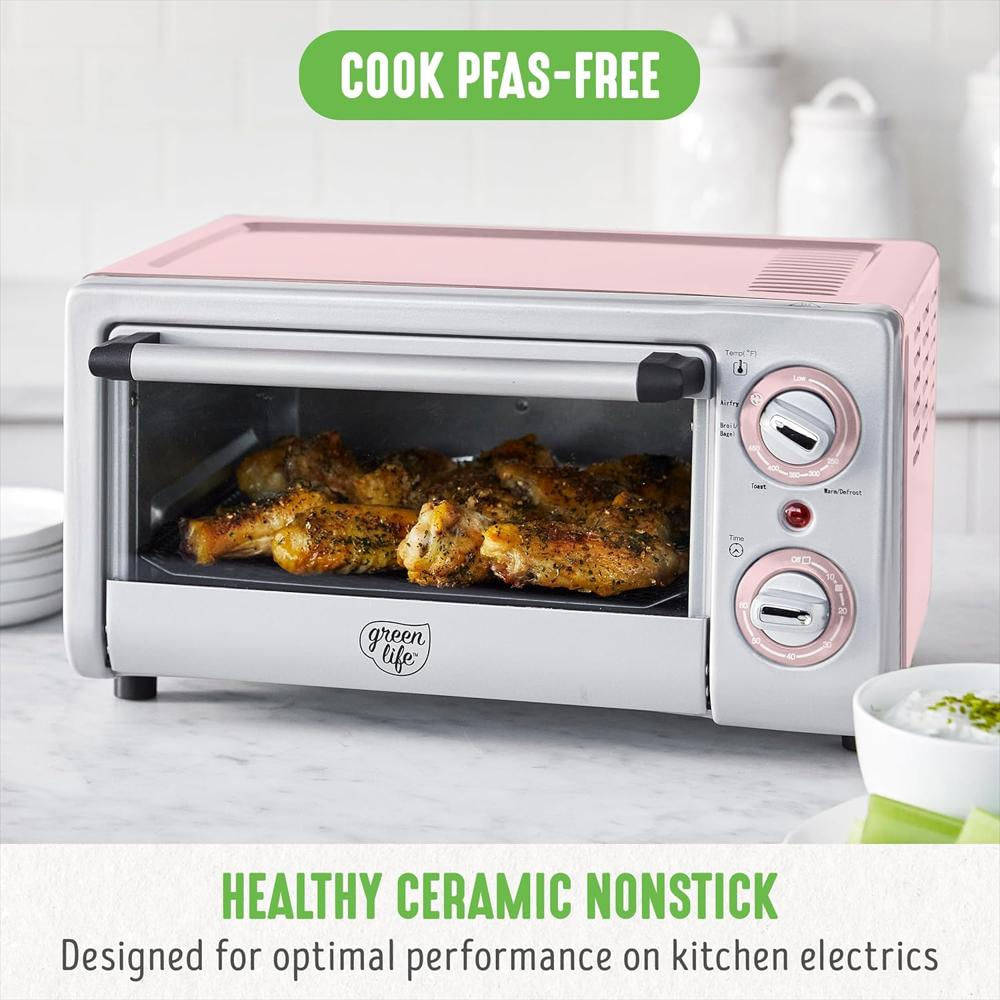 Horno Tostador Greenlife Freidora De Aire Acero Inoxidable Cerámica Antiadherente 5 Funciones img #2