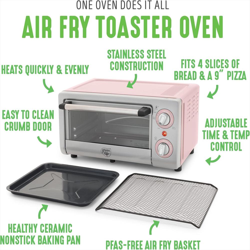 Horno Tostador Greenlife Freidora De Aire Acero Inoxidable Cerámica Antiadherente 5 Funciones img #3