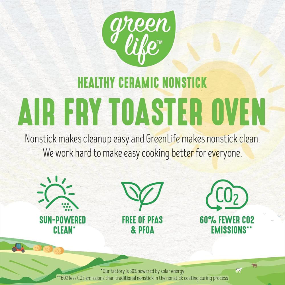 Horno Tostador Greenlife Freidora De Aire Acero Inoxidable Cerámica Antiadherente 5 Funciones img #4