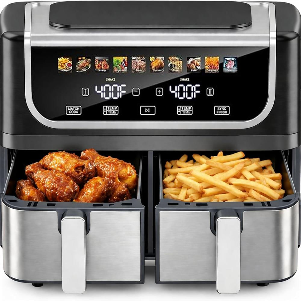 Freidora De Aire Simple Deluxe Doble Cesta 9.5 Quartos 10 Funciones Control De Temperatura img #1