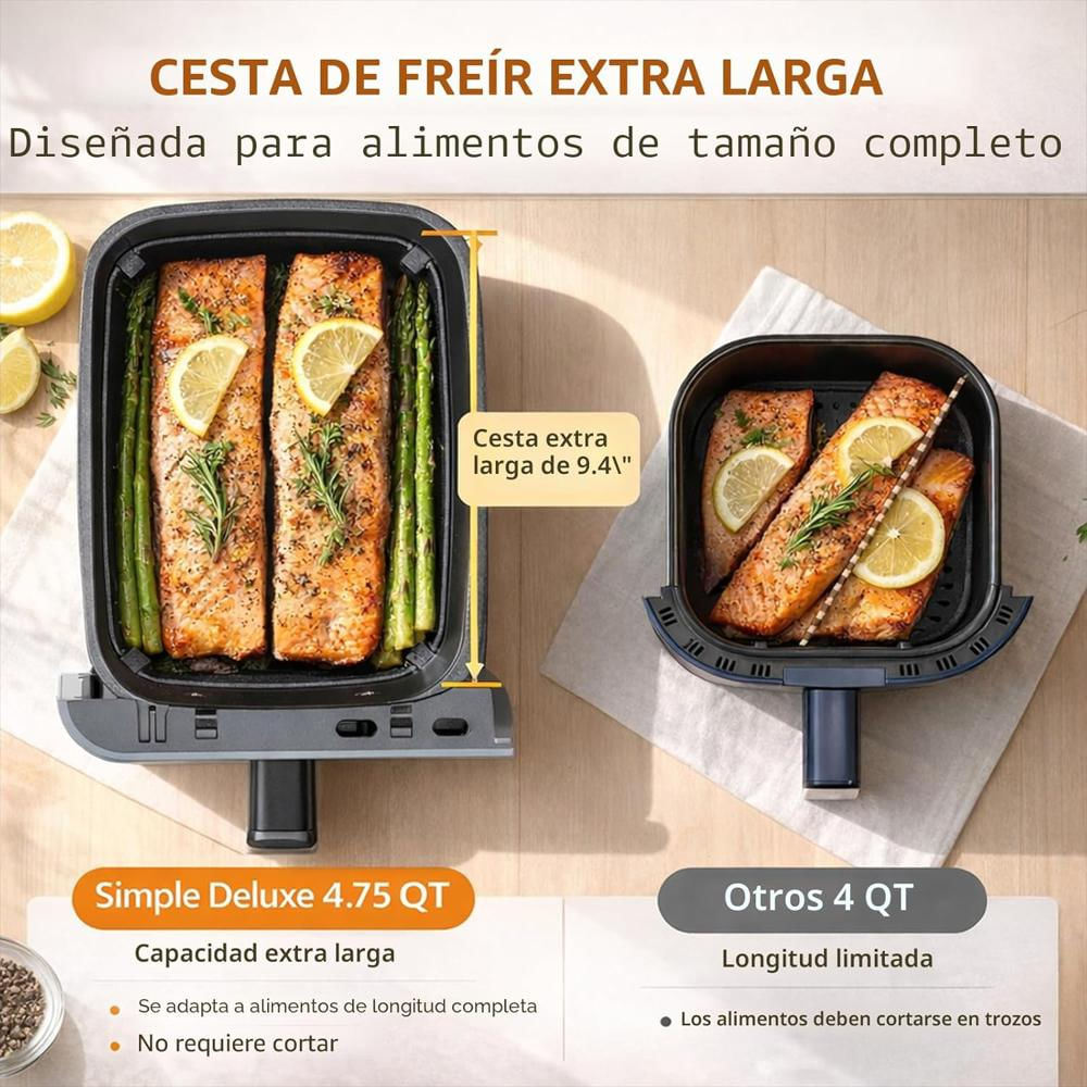 Freidora De Aire Simple Deluxe Doble Cesta 9.5 Quartos 10 Funciones Control De Temperatura img #4