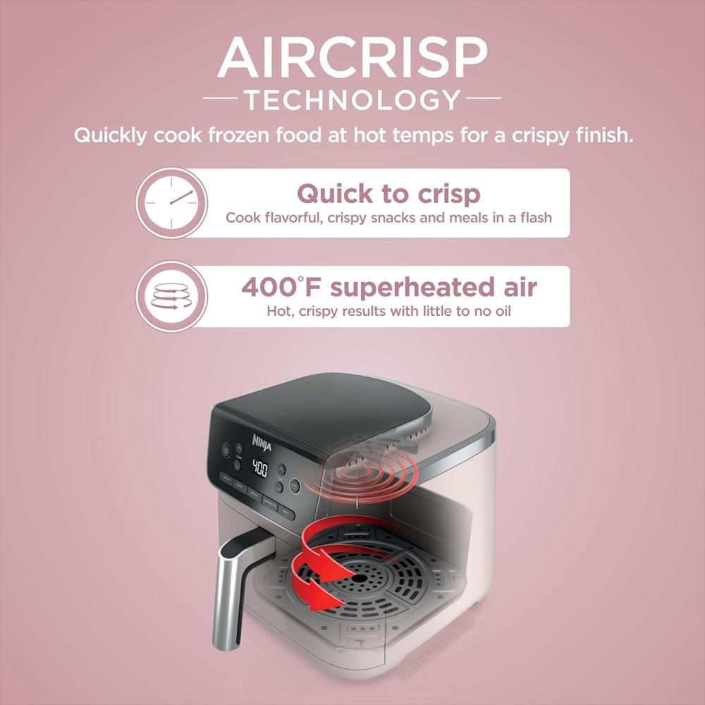 Freidora De Aire Ninja Pro 5 En 1 Capacidad 5 Cuartos Cesta Antiadherente Color Rosa Claro img #2