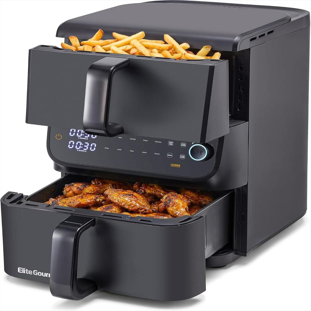 Freidora De Aire Elite Gourmet Doble Apilada 10.5 Cuartos Cestas Antiadherentes Sin Pfas img #1