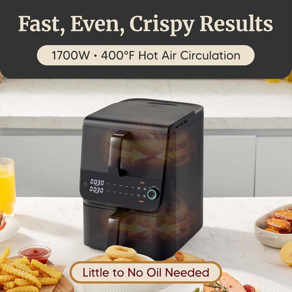 Freidora De Aire Elite Gourmet Doble Apilada 10.5 Cuartos Cestas Antiadherentes Sin Pfas img #5