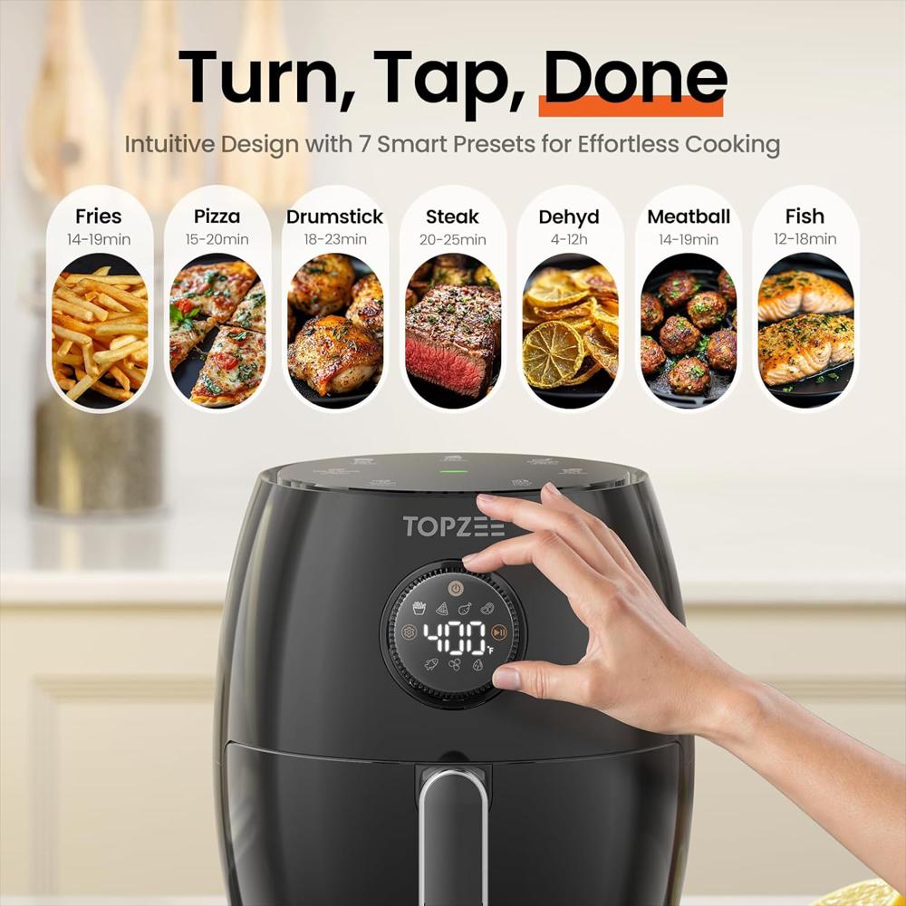 Freidora De Aire Topzee Digital Compacta 2.1Qt 1000W 7 Ajustes Preestablecidos img #2