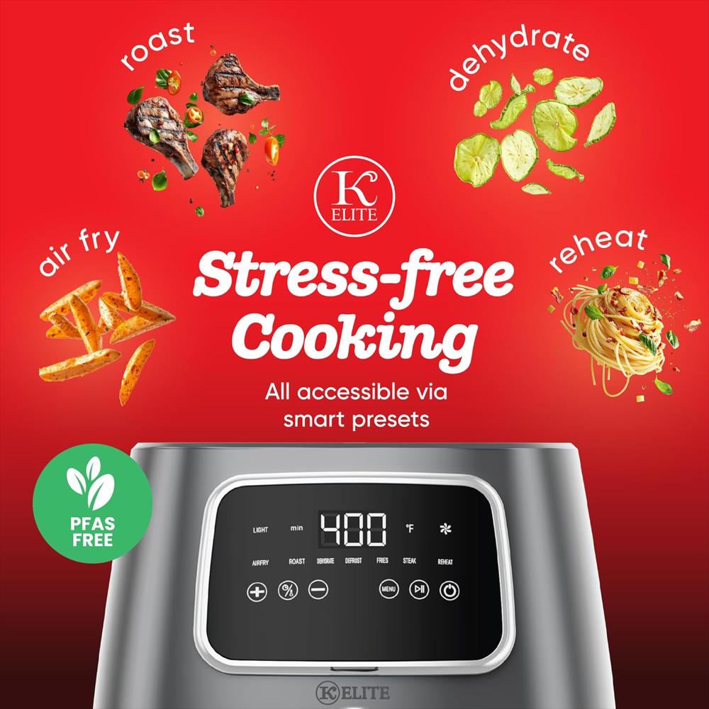 Freidora De Aire Kitchen Elite Digital 5.5 Cuartos 7 Funciones Pantalla Led Color Gris img #4