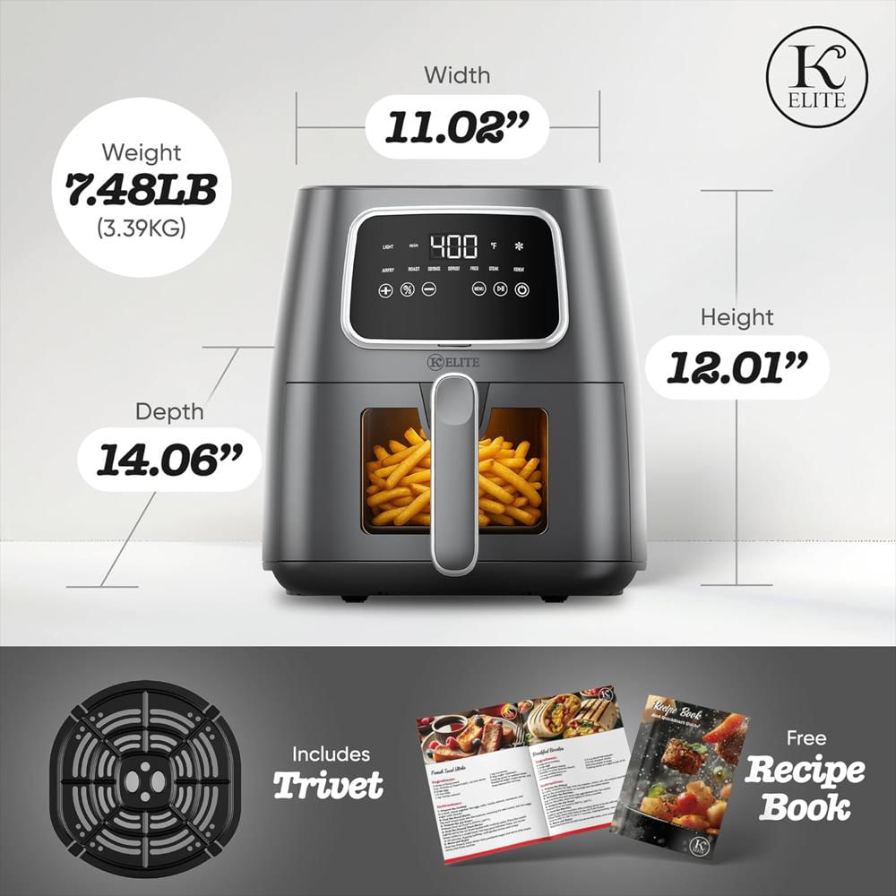 Freidora De Aire Kitchen Elite Digital 5.5 Cuartos 7 Funciones Pantalla Led Color Gris img #5