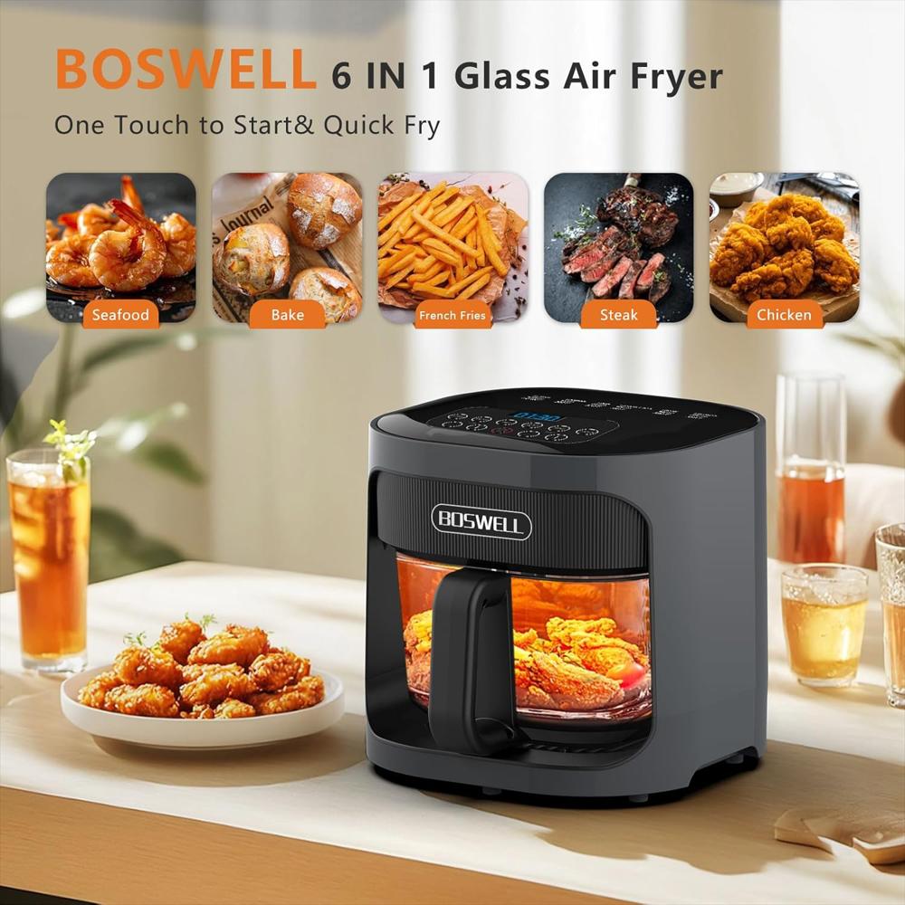 Freidora De Aire Boswell Vidrio 4.5 Qt 6 En 1 Panel Inteligente Control De Temperatura img #2
