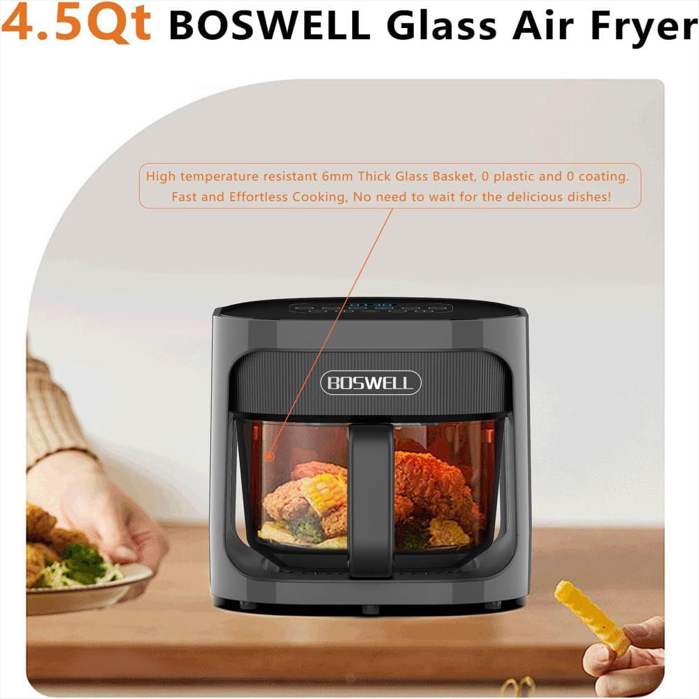 Freidora De Aire Boswell Vidrio 4.5 Qt 6 En 1 Panel Inteligente Control De Temperatura img #3