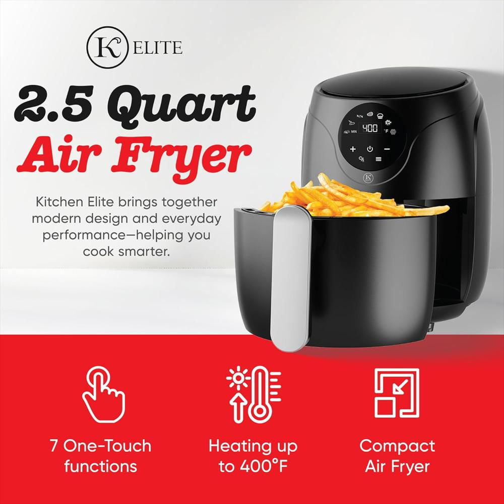 Freidora De Aire Kitchen Elite Compacta 2.5 Cuartos Cesta Antiadherente Fácil De Limpiar Color Negro img #2