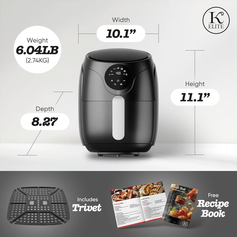 Freidora De Aire Kitchen Elite Compacta 2.5 Cuartos Cesta Antiadherente Fácil De Limpiar Color Negro img #3