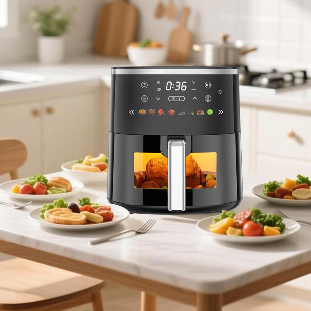 Freidora De Aire Dear Morning 6 Cuartos 1550W 8 Modos Control Digital Ventana Transparente img #2