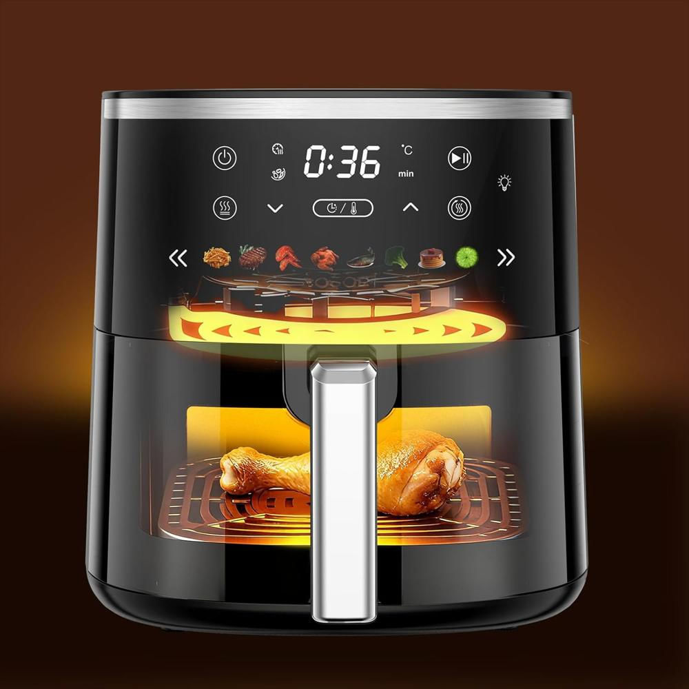 Freidora De Aire Dear Morning 6 Cuartos 1550W 8 Modos Control Digital Ventana Transparente img #3