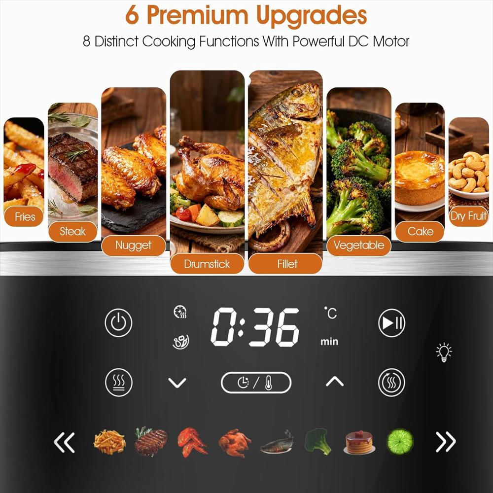 Freidora De Aire Dear Morning 6 Cuartos 1550W 8 Modos Control Digital Ventana Transparente img #4