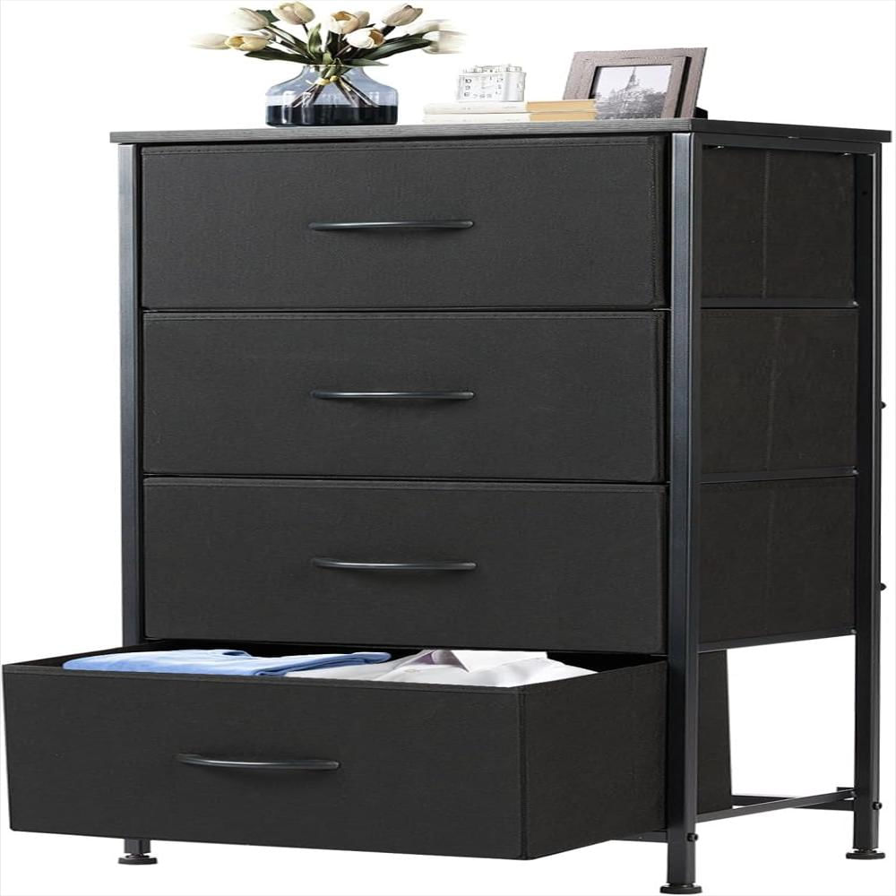 Mesita De Noche Dumos 4 Cajones Tela Extraíble Acero Y Madera Organizador Para Dormitorio img #1
