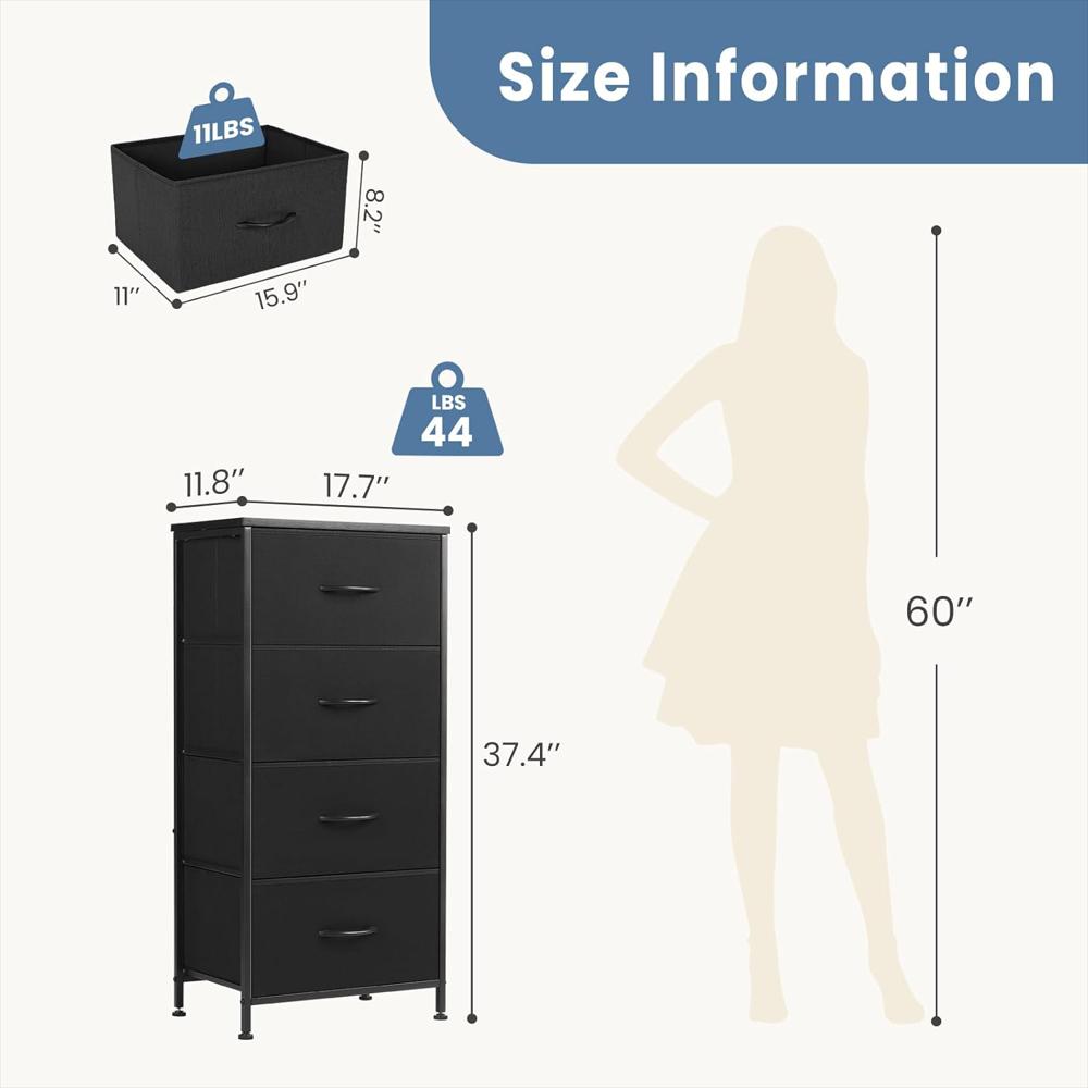 Mesita De Noche Dumos 4 Cajones Tela Extraíble Acero Y Madera Organizador Para Dormitorio img #3