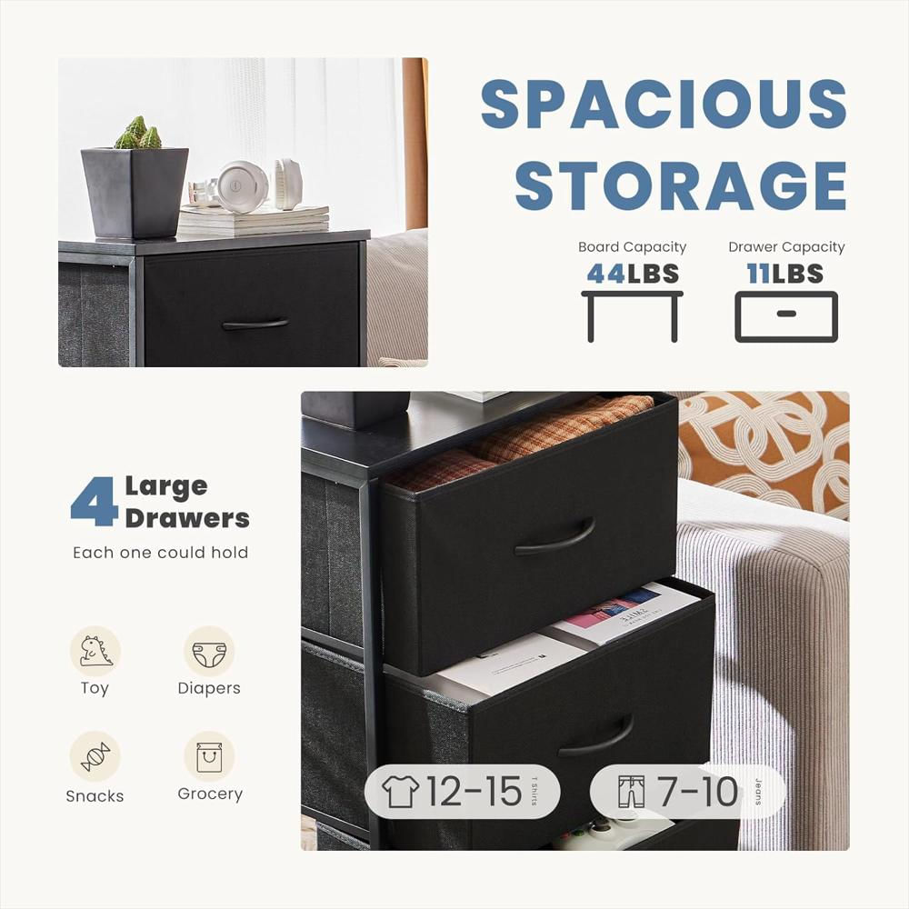 Mesita De Noche Dumos 4 Cajones Tela Extraíble Acero Y Madera Organizador Para Dormitorio img #4