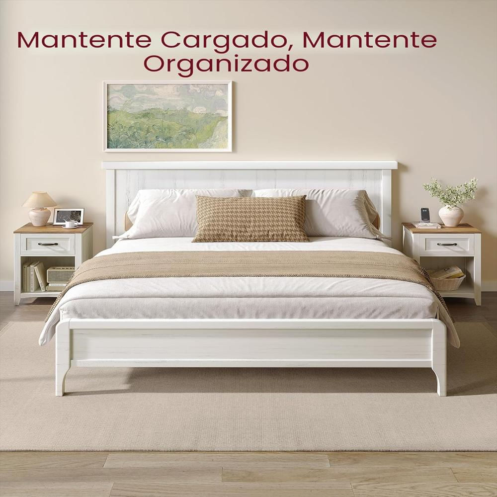 Mesitas De Noche Vasagle Estilo Granja Con Estación De Carga Color Blanco Rústico Juego De 2 img #4