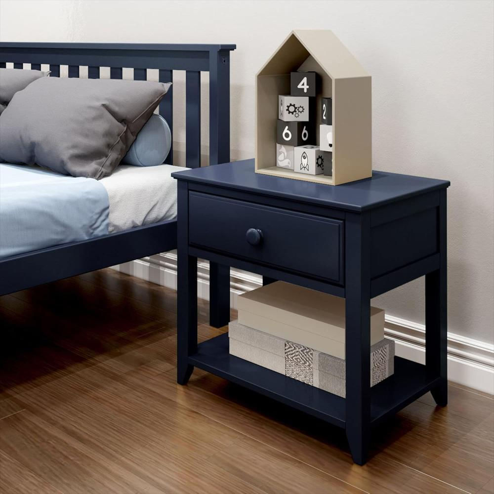 Mesita De Noche Maxwood Furniture Madera Pino Azul Cajón Y Estante 44 Cm img #1