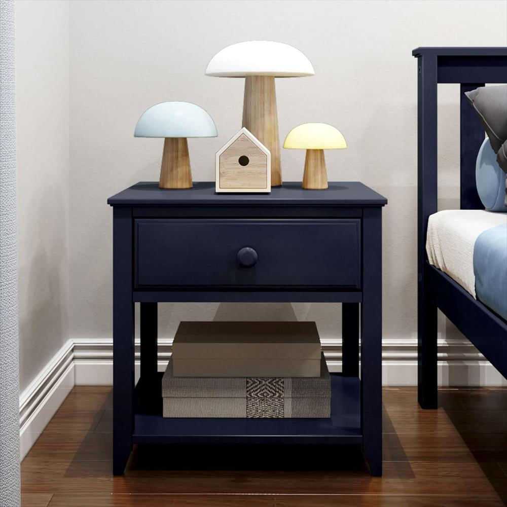 Mesita De Noche Maxwood Furniture Madera Pino Azul Cajón Y Estante 44 Cm img #3