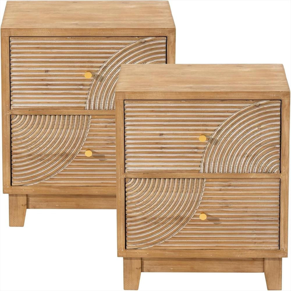 Mesita De Noche Cozayh Madera Natural 2 Cajones Estilo Rústico Hecha A Mano img #1