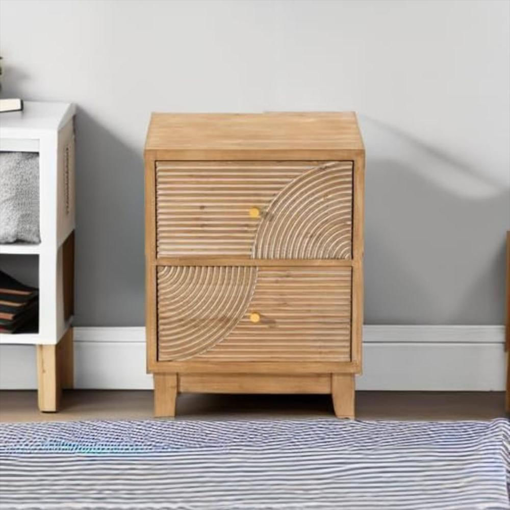 Mesita De Noche Cozayh Madera Natural 2 Cajones Estilo Rústico Hecha A Mano img #2