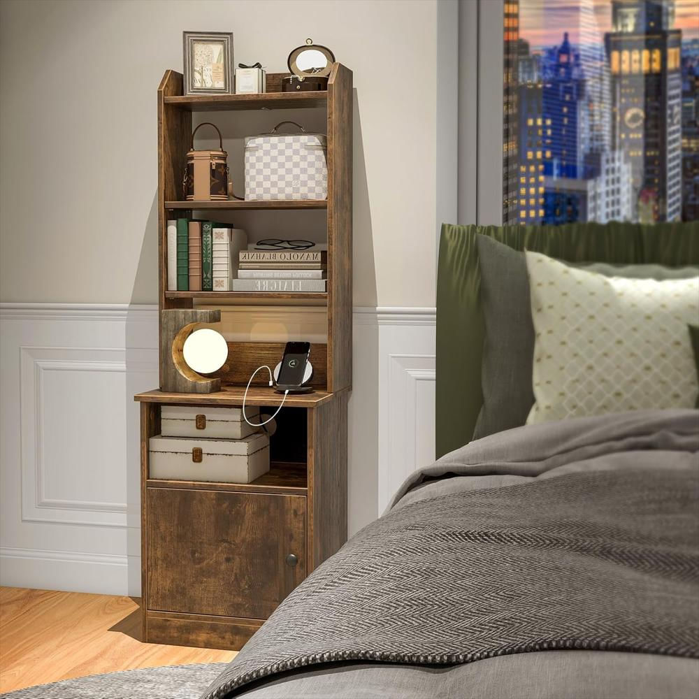 Mesita De Noche Giantex Con Estación De Carga 2 Salidas Ca Puerto Usb Tipo C Color Marrón Rústico 142 Cm img #2