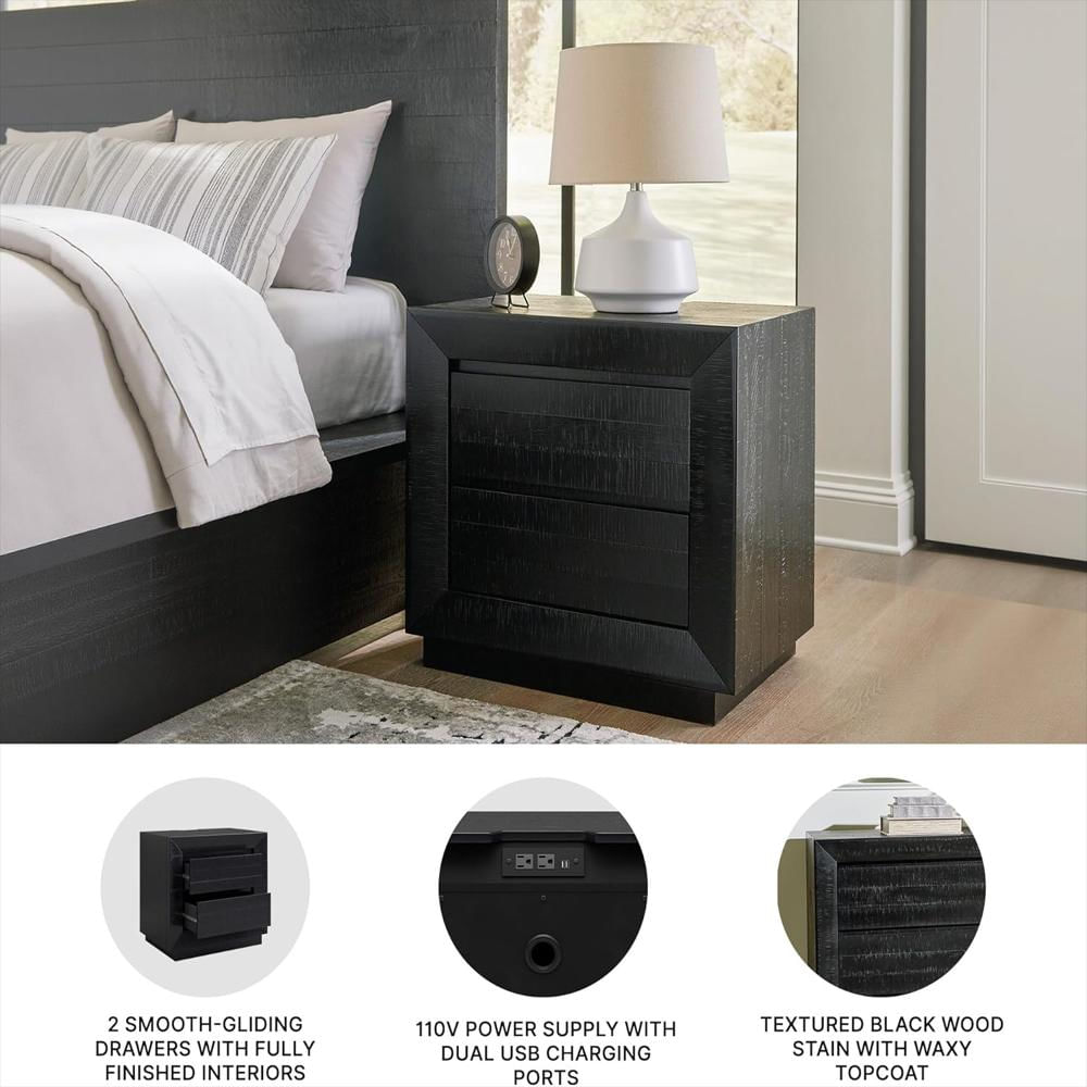 Mesita De Noche Ashley Furniture Pino Y Madera Ingenieria Con Puertos Usb Color Negro img #4