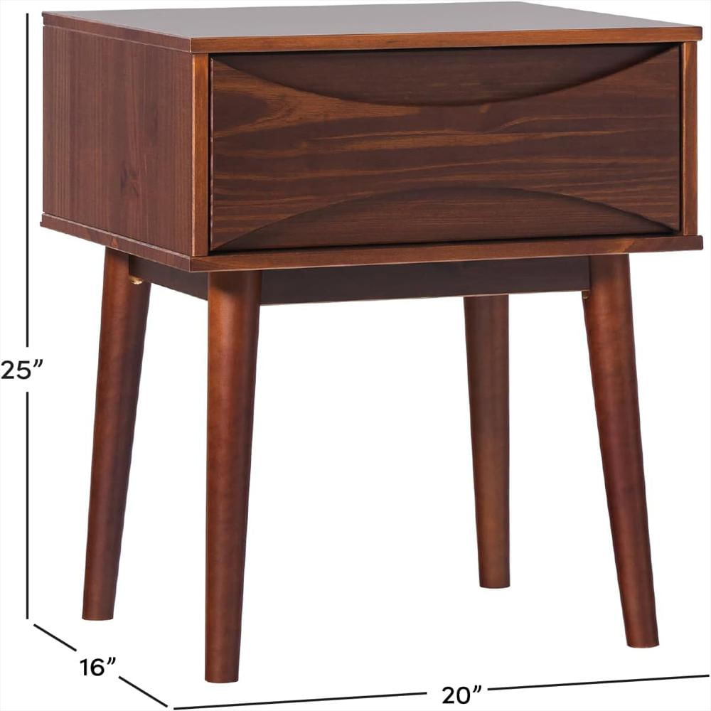 Mesita De Noche Walker Edison Madera Maciza 25 Pulgadas Retro Con Cajón Curvado img #3