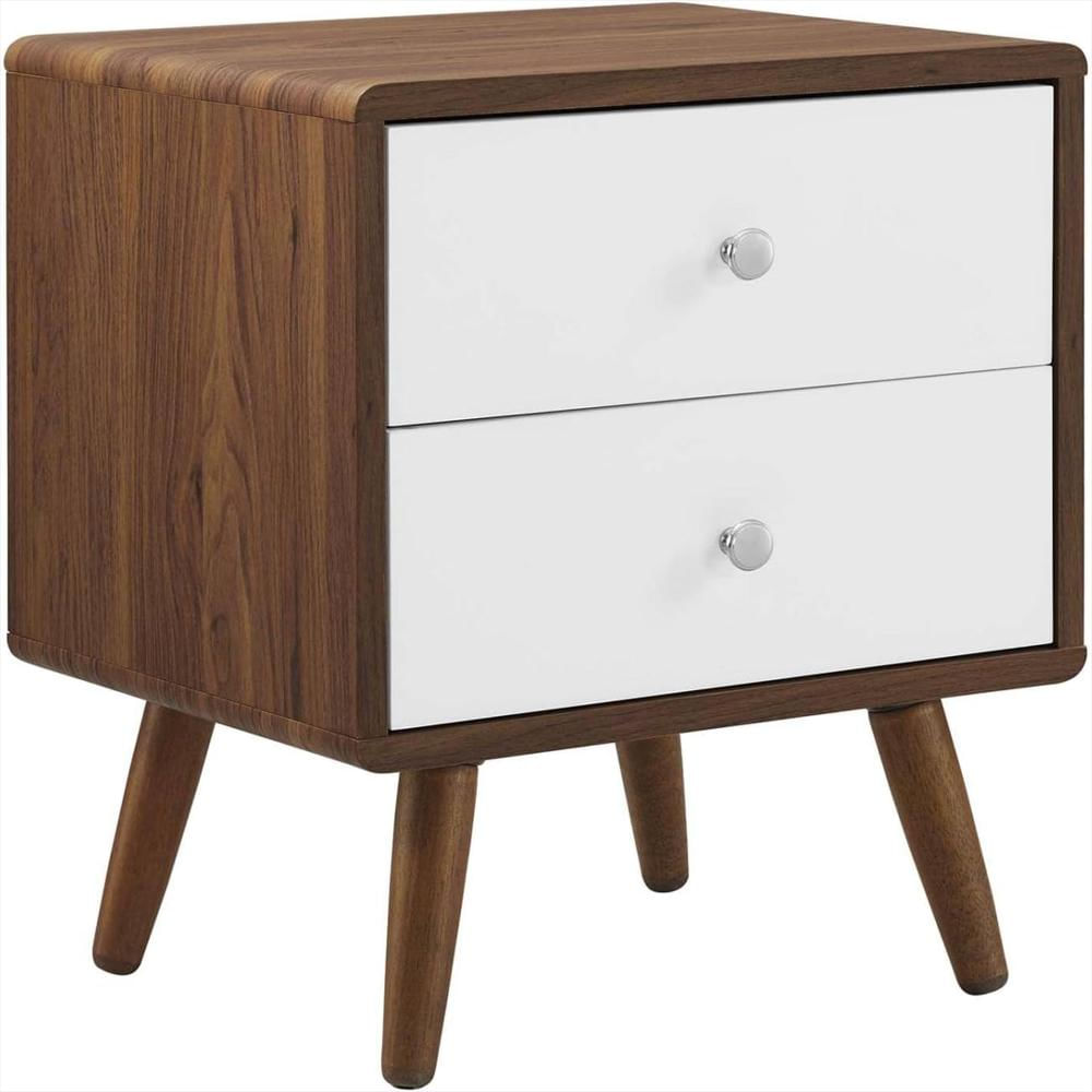 Mesita De Noche Modway Estilo Retro 2 Cajones Color Blanco Nogal img #1