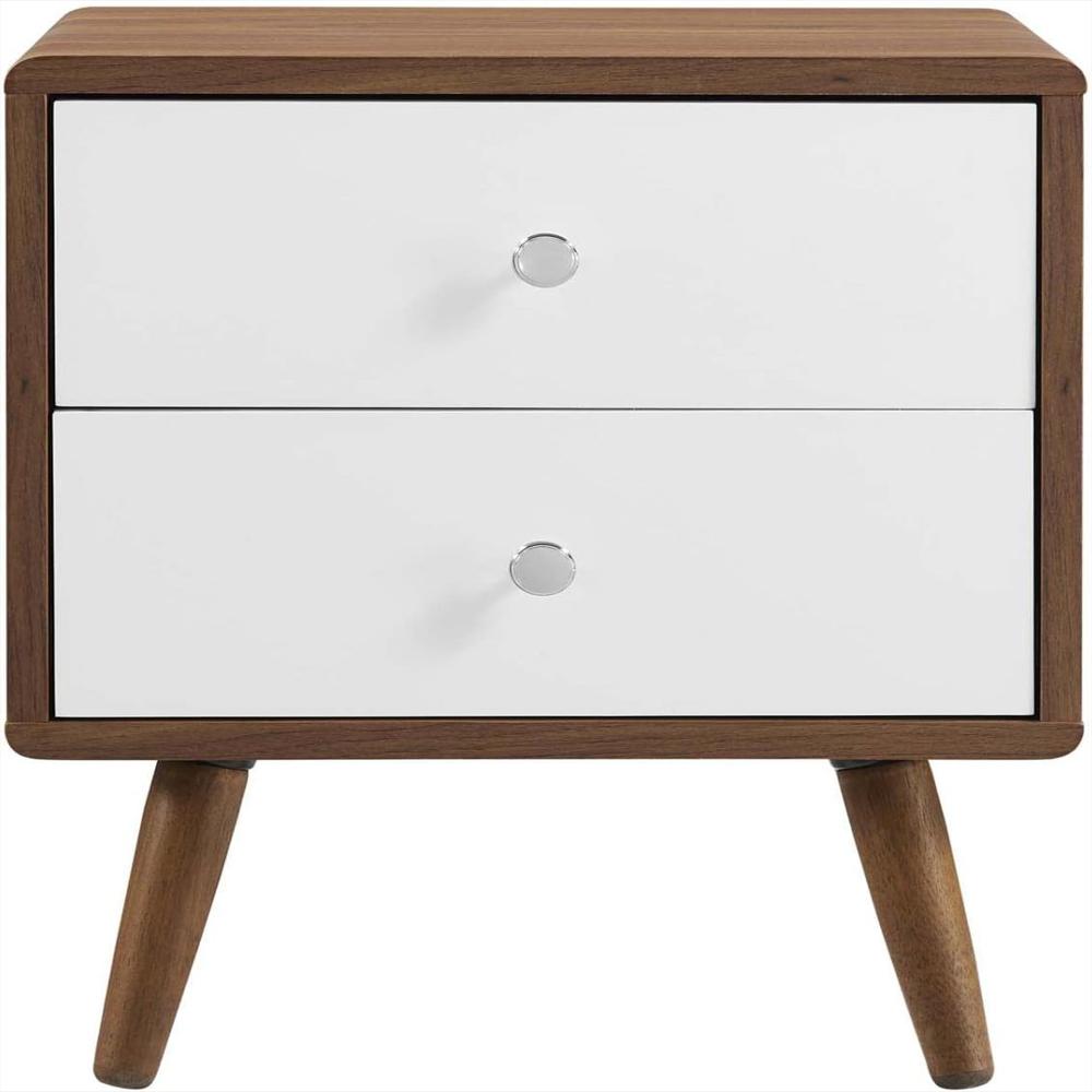 Mesita De Noche Modway Estilo Retro 2 Cajones Color Blanco Nogal img #4