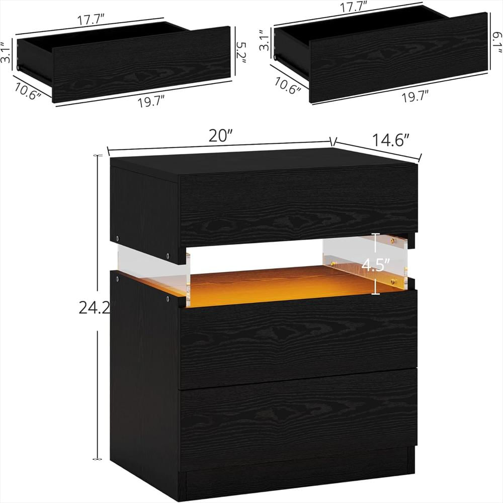 Mesita De Noche Ironck Con Luz Led Rgb 3 Cajones Color Negro img #2