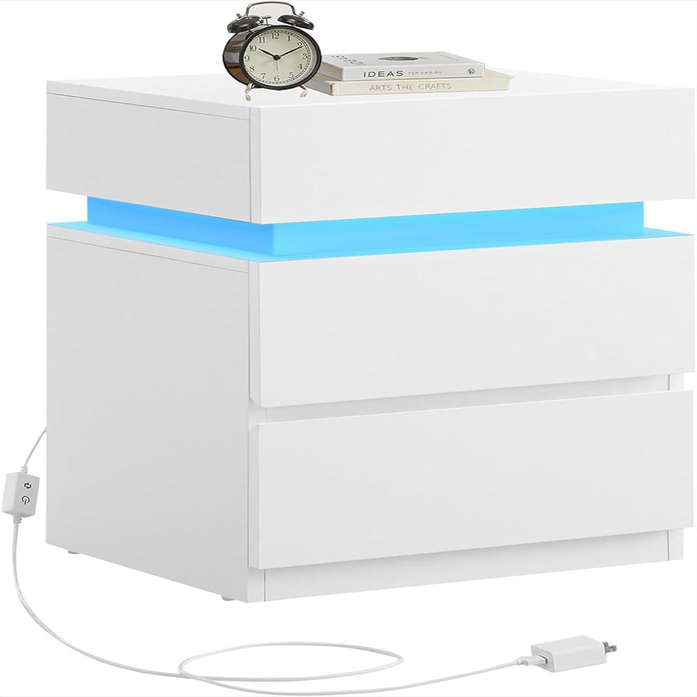 Mesita De Noche Vasagle Con Luces Led 25 Colores 3 Cajones Estilo Moderno Color Blanco Nube img #1