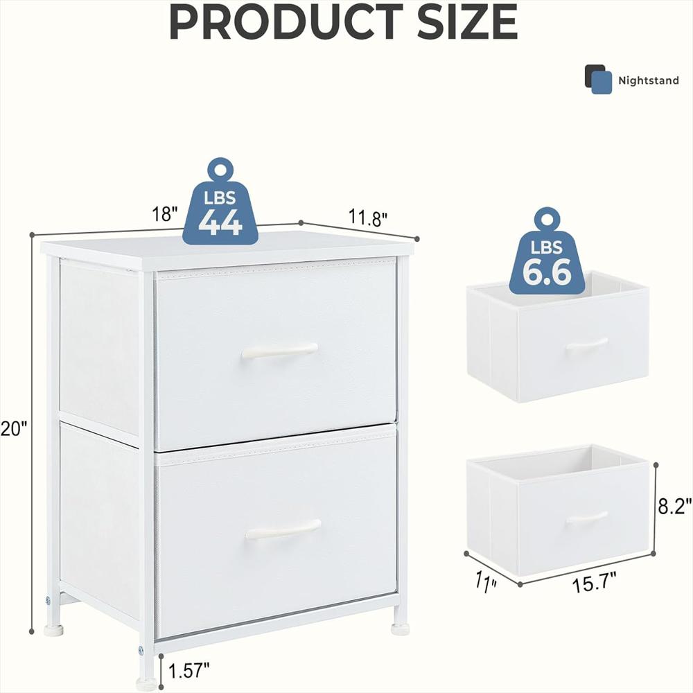 Mesita De Noche Dumos Con 2 Cajones Almacenamiento Tela Blanco 50 Cm img #3