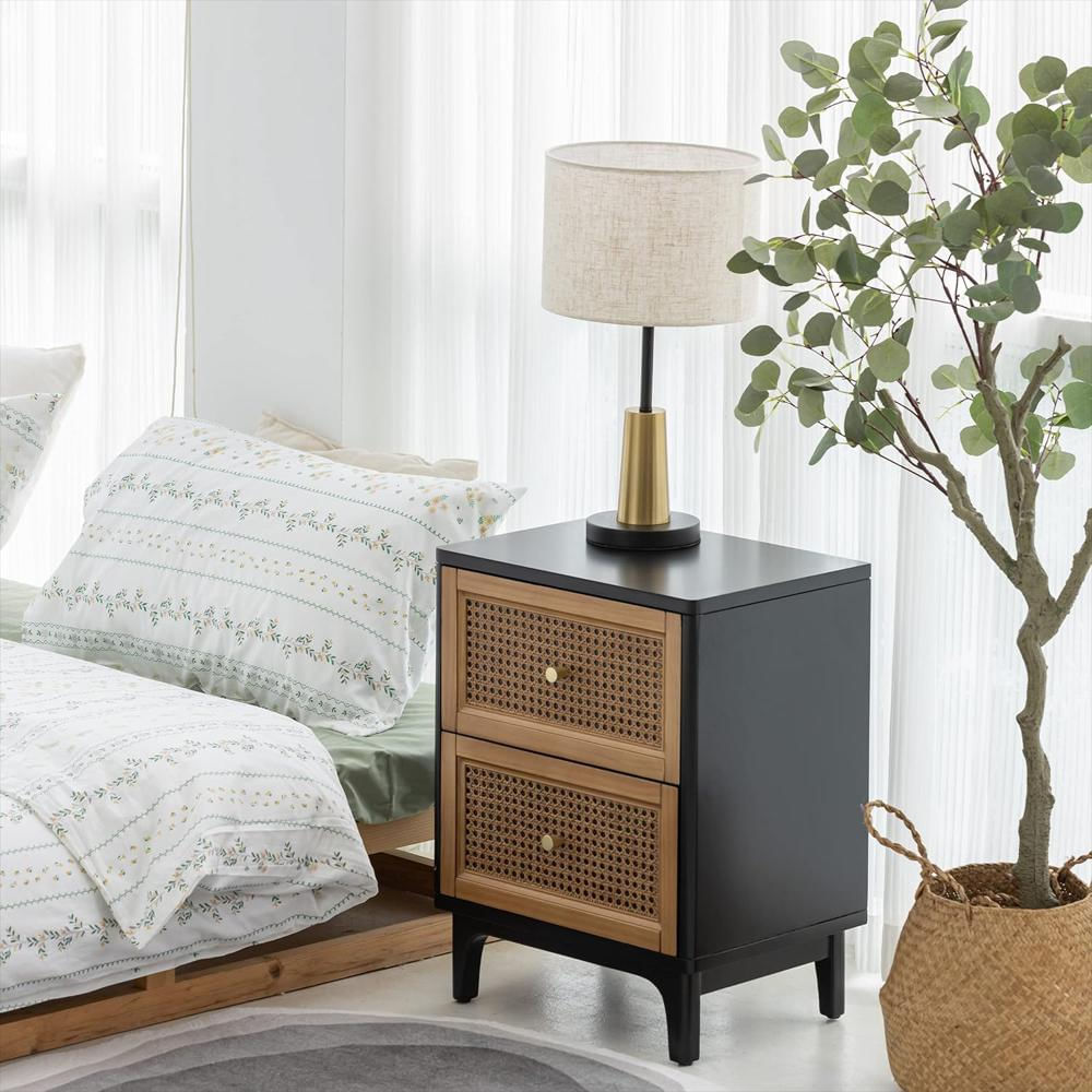 Mesita De Noche Cozayh Estilo Granja 2 Cajones Madera Maciza Color Negro img #2