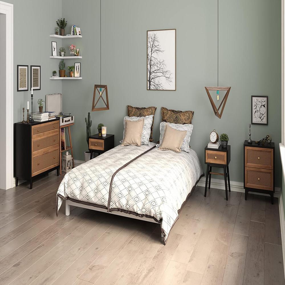 Mesita De Noche Cozayh Estilo Granja 2 Cajones Madera Maciza Color Negro img #5
