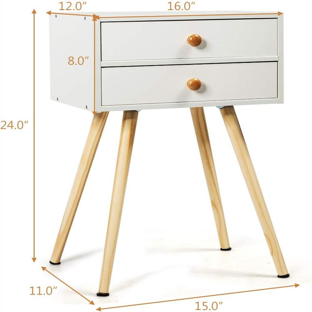 Mesita De Noche Costway Madera Maciza 2 Cajones Color Blanco Compacta img #3