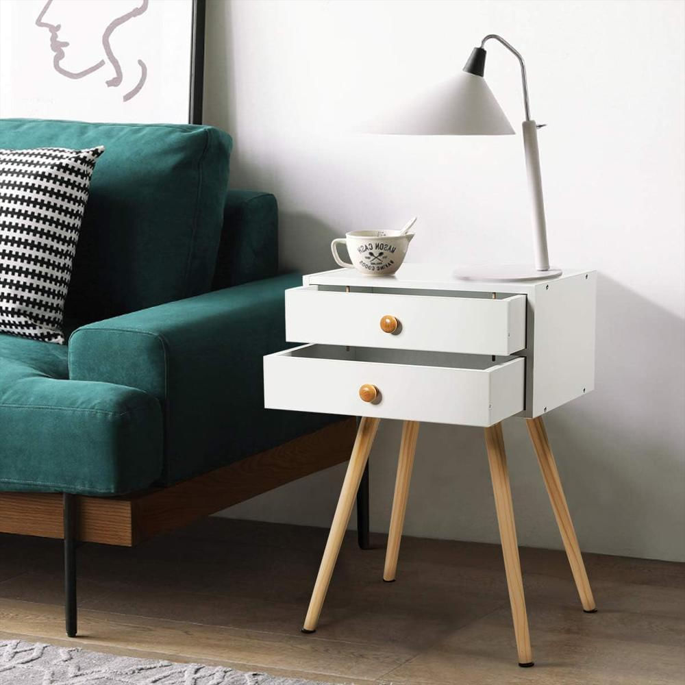 Mesita De Noche Costway Madera Maciza 2 Cajones Color Blanco Compacta img #5