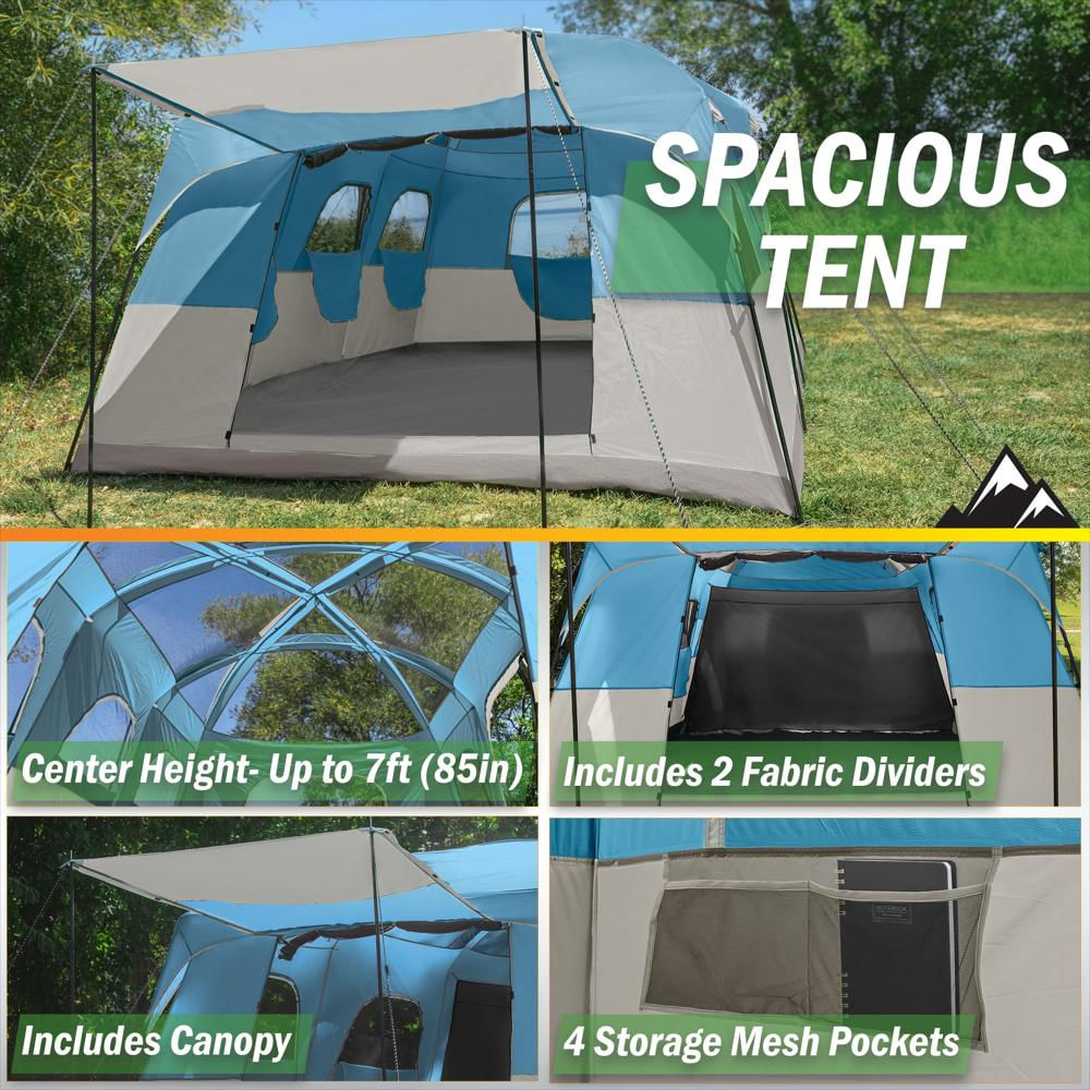 Carpa De Camping Wakeman Outdoors Para 12 Personas Con Divisores Azul img #2
