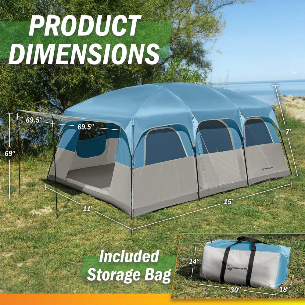 Carpa De Camping Wakeman Outdoors Para 12 Personas Con Divisores Azul img #5