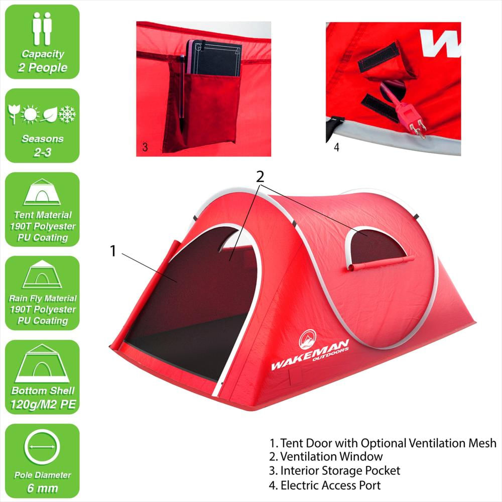 Carpa De Camping Wakeman Para 2 Personas De Armado Instantáneo Roja img #2