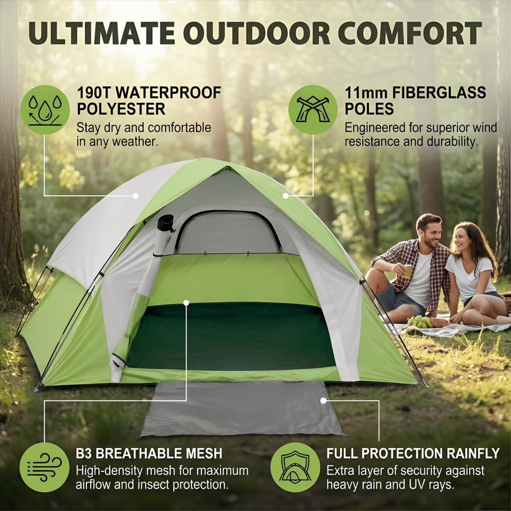 Carpa De Camping Genérica Para 6 Personas Con Sobrecarpa Verde img #2