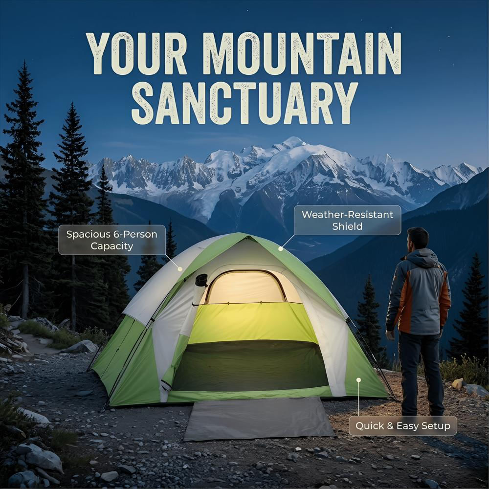 Carpa De Camping Genérica Para 6 Personas Con Sobrecarpa Verde img #3