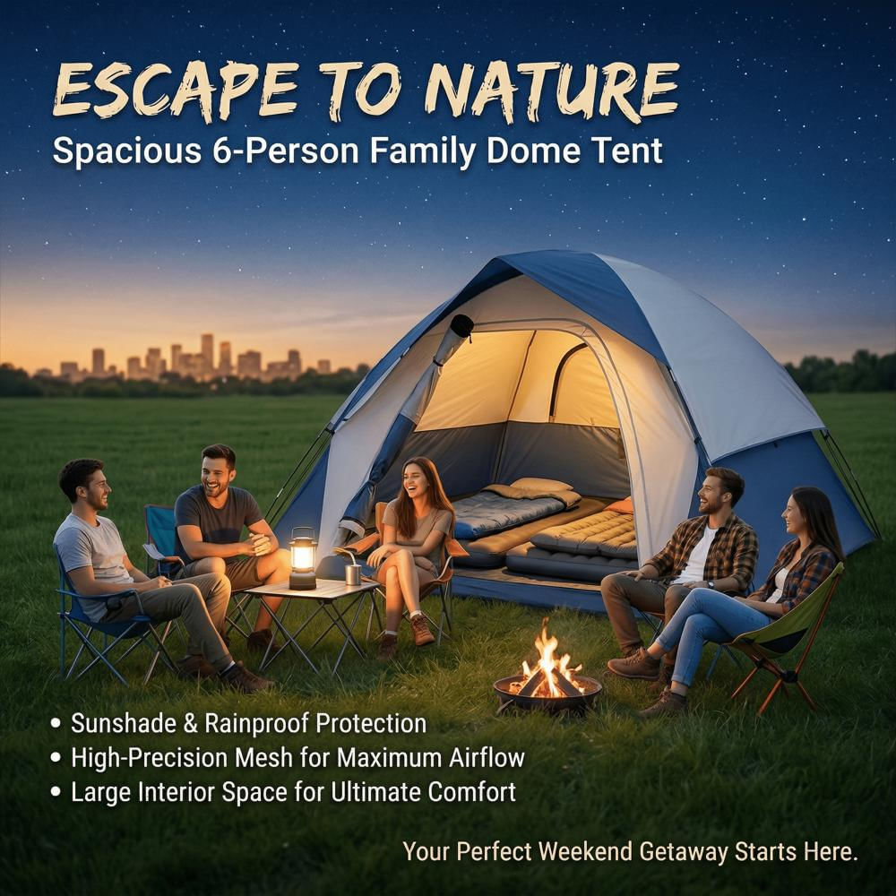 Carpa De Camping Xl Para 6 Personas Con Toldo Impermeable img #2