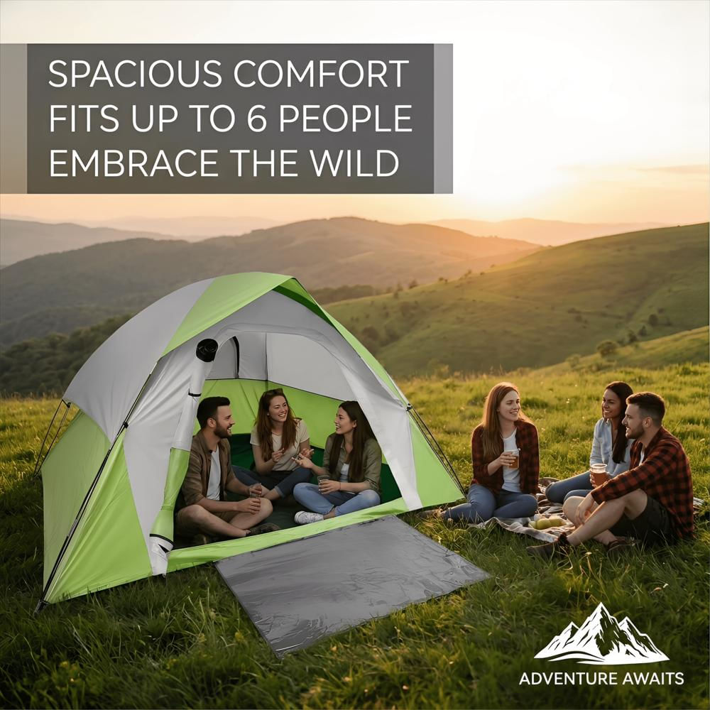 Carpa De Camping Genérica Para 6 Personas Con Sobrecarpa Verde img #5