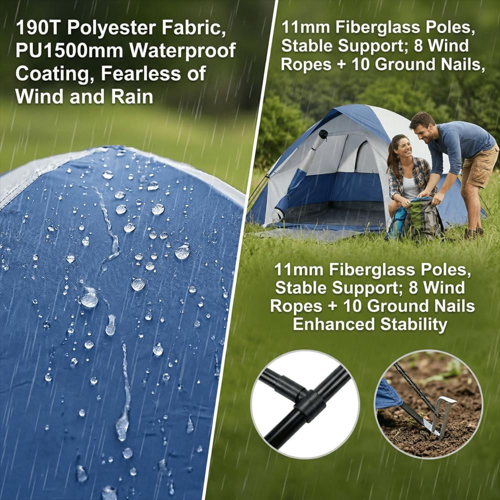 Carpa De Camping Xl Para 6 Personas Con Toldo Impermeable img #3